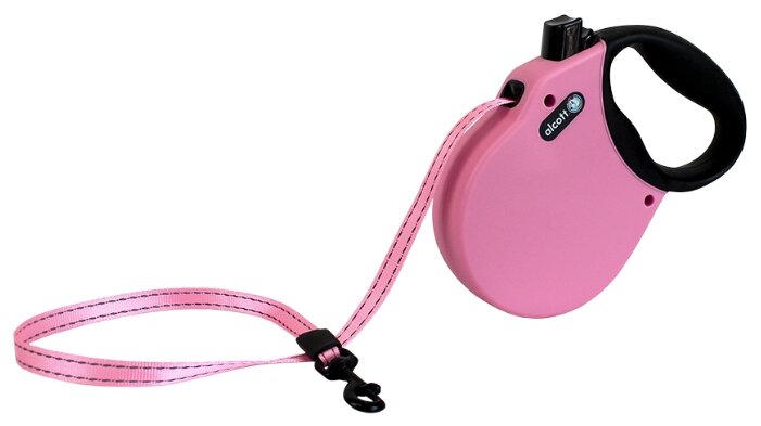фото Рулетка для собак alcott adventure s до 20 кг антискользящая ручка , лента, розовый 5 м