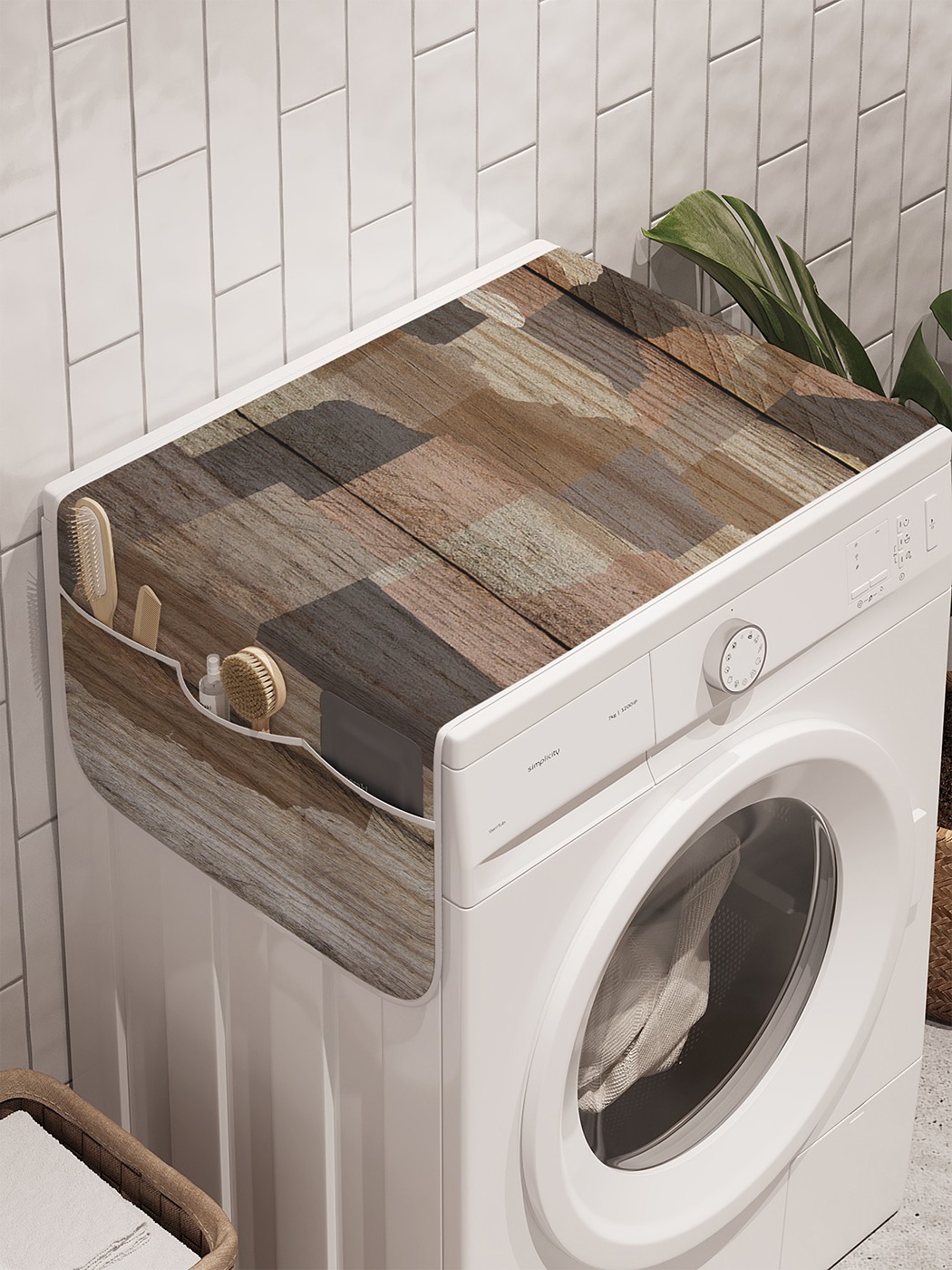 фото Органайзер "деревянный континент" на стиральную машину, 45x120 см ambesonne