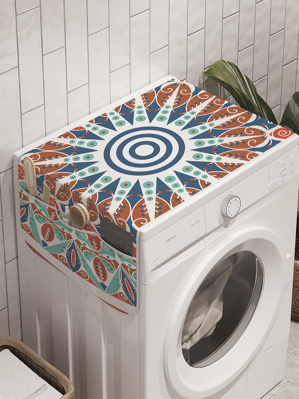фото Органайзер "орнамент с кругами" на стиральную машину, 45x120 см ambesonne