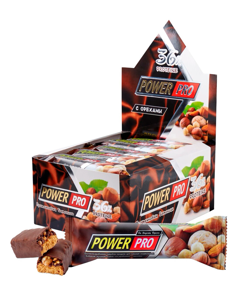 

Power Pro Protein Bar 36% 20, с орехами, Protein Bar 36% 20