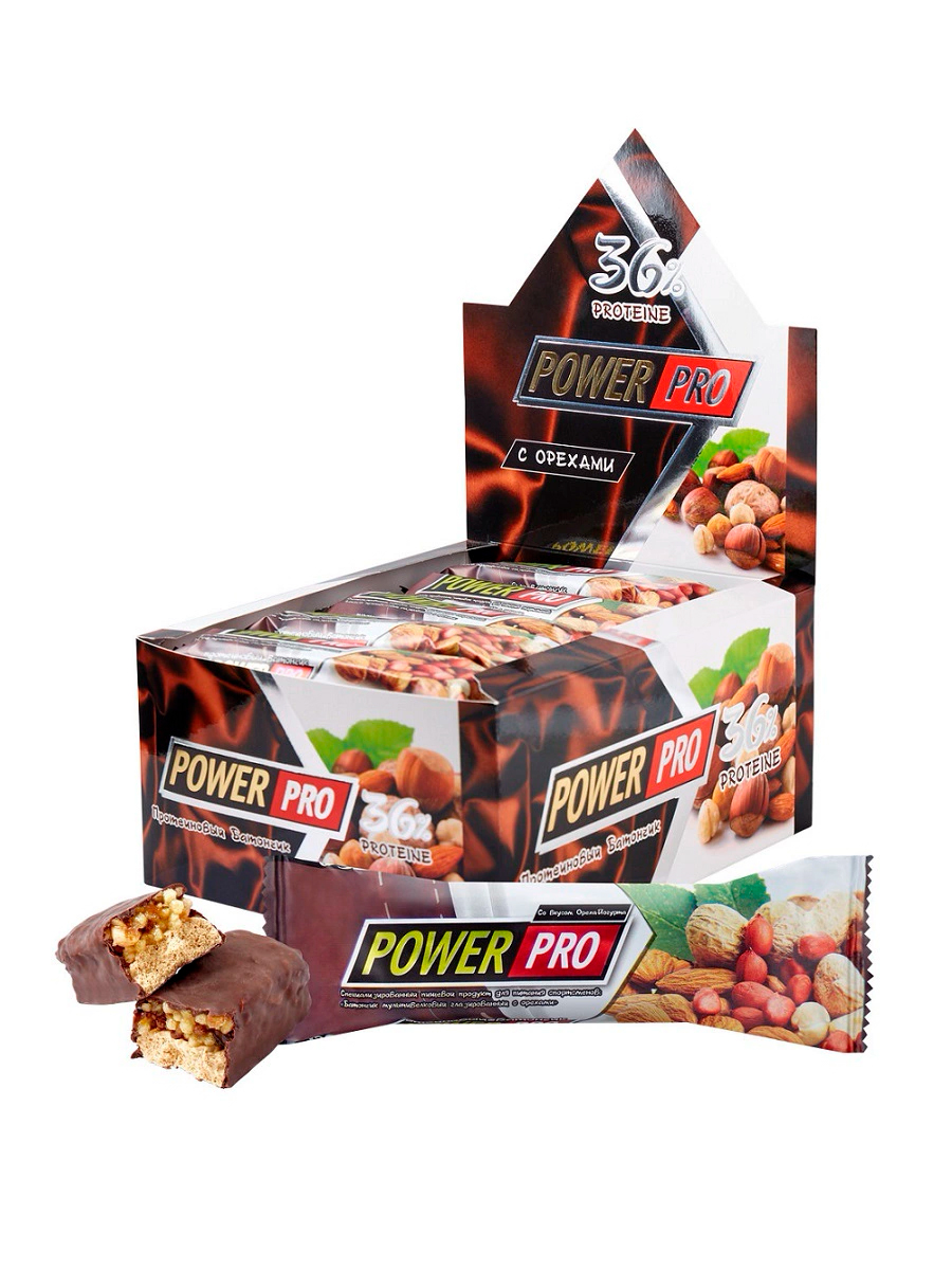 

Power Pro Protein Bar 36% 20, с орехами 'йогурт-орех', Protein Bar 36% 20