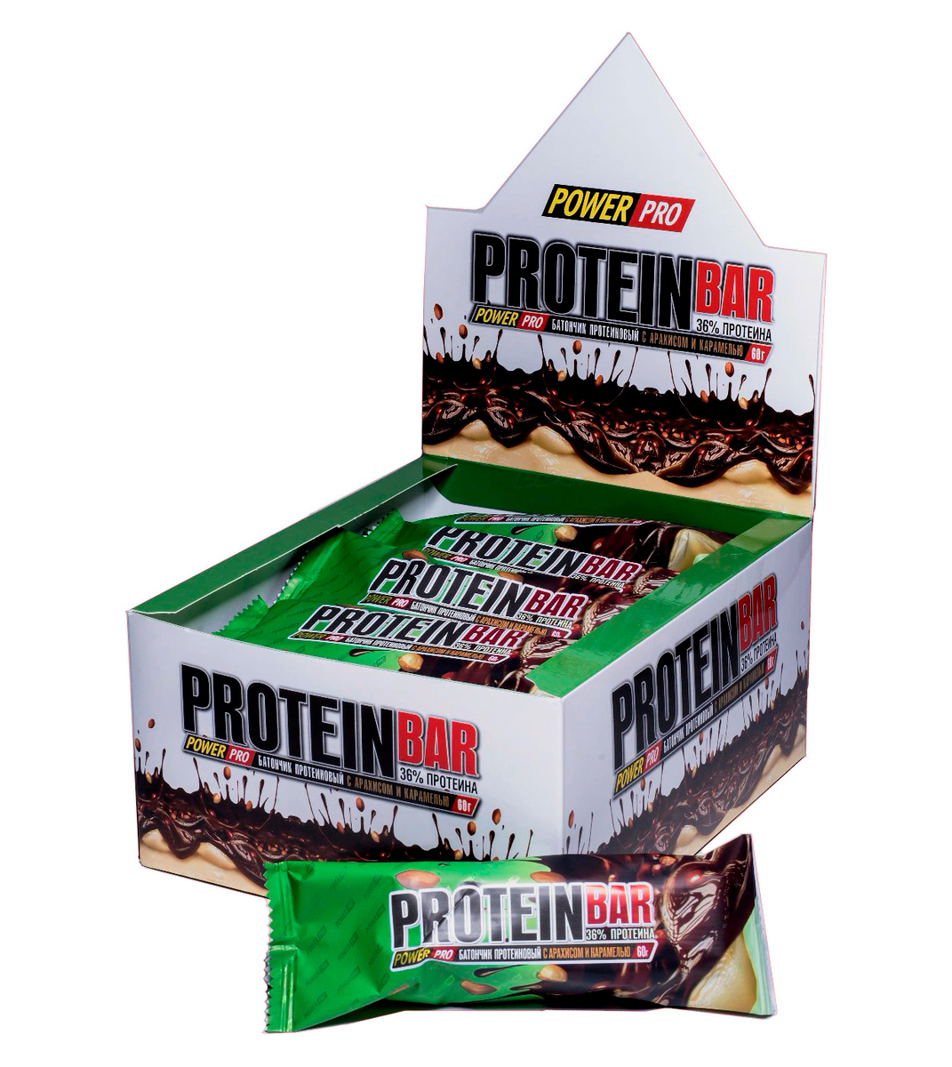 

Power Pro Protein Bar 36% 20, с арахисом и карамелью, Protein Bar 36% 20