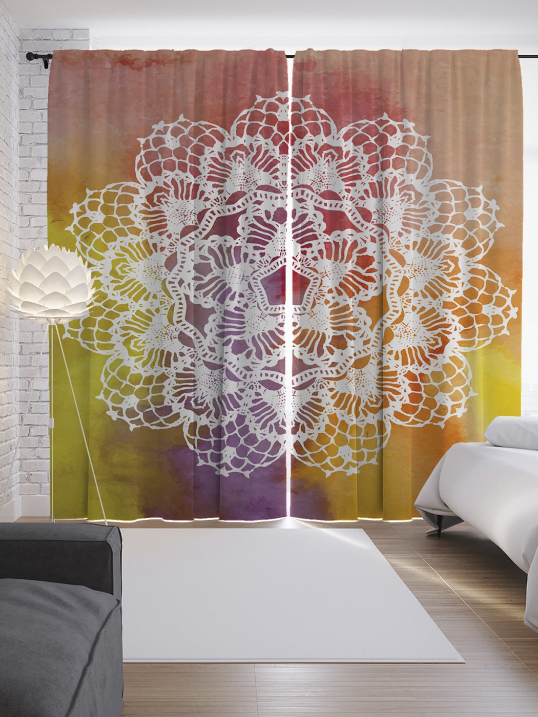 фото Шторы с фотопечатью joyarty «радужное кружево» из сатена, 290х265 см