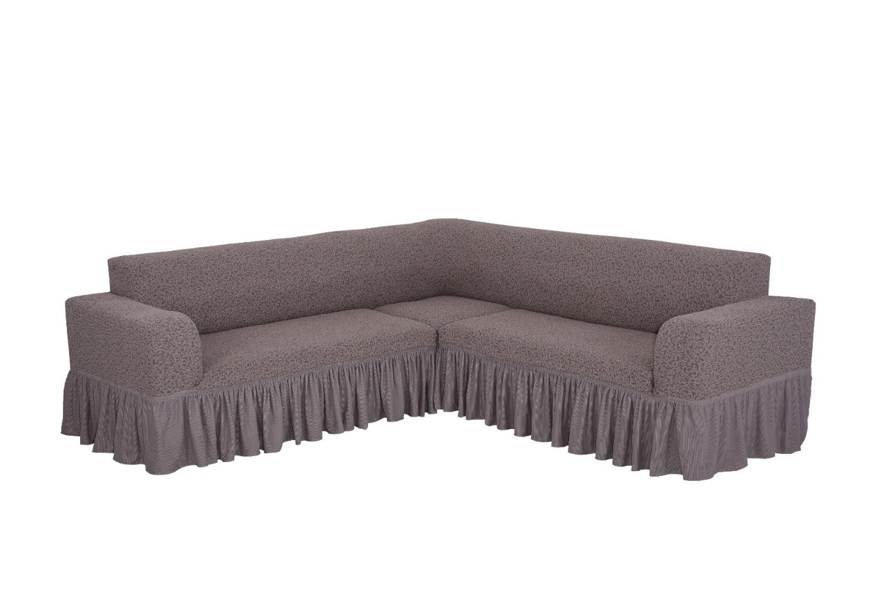 фото Чехол на угловой диван с оборкой venera "жаккард", цвет тёмно-сиреневый