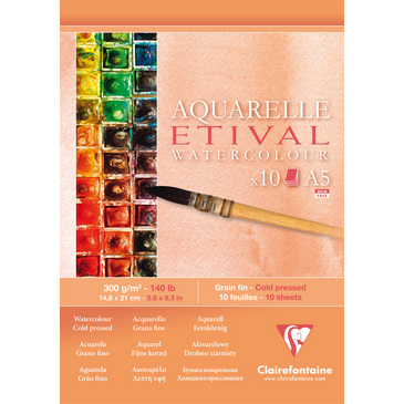 

Блокнот для акварели, склейка Clairefontaine Etival 14,8х21см 10 листов 300г