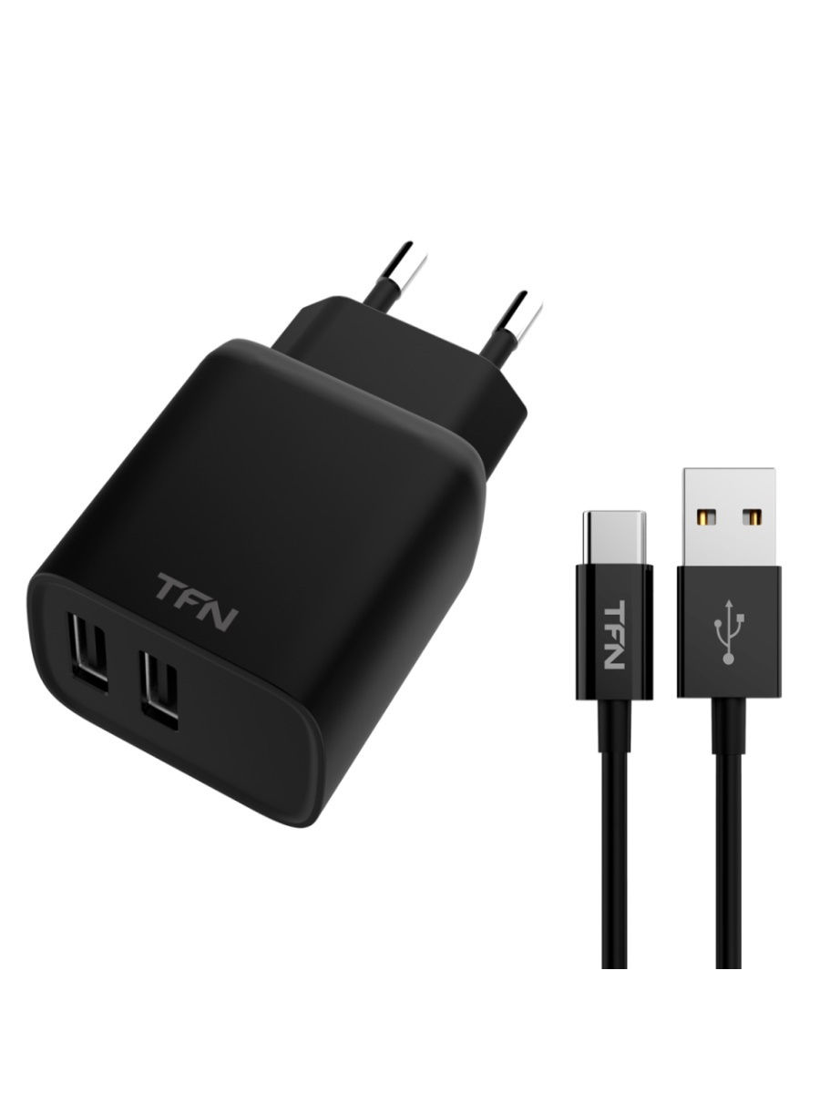 фото Сетевое зарядное устройство tfn rapid+, 2 usb, 2,4 a, (tfn-wcrpd12w2u03) black