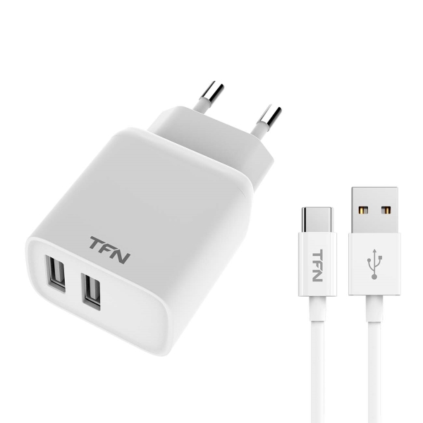 фото Сетевое зарядное устройство tfn rapid+, 2 usb, 2,4 a, (tfn-wcrpd12w2u04) white