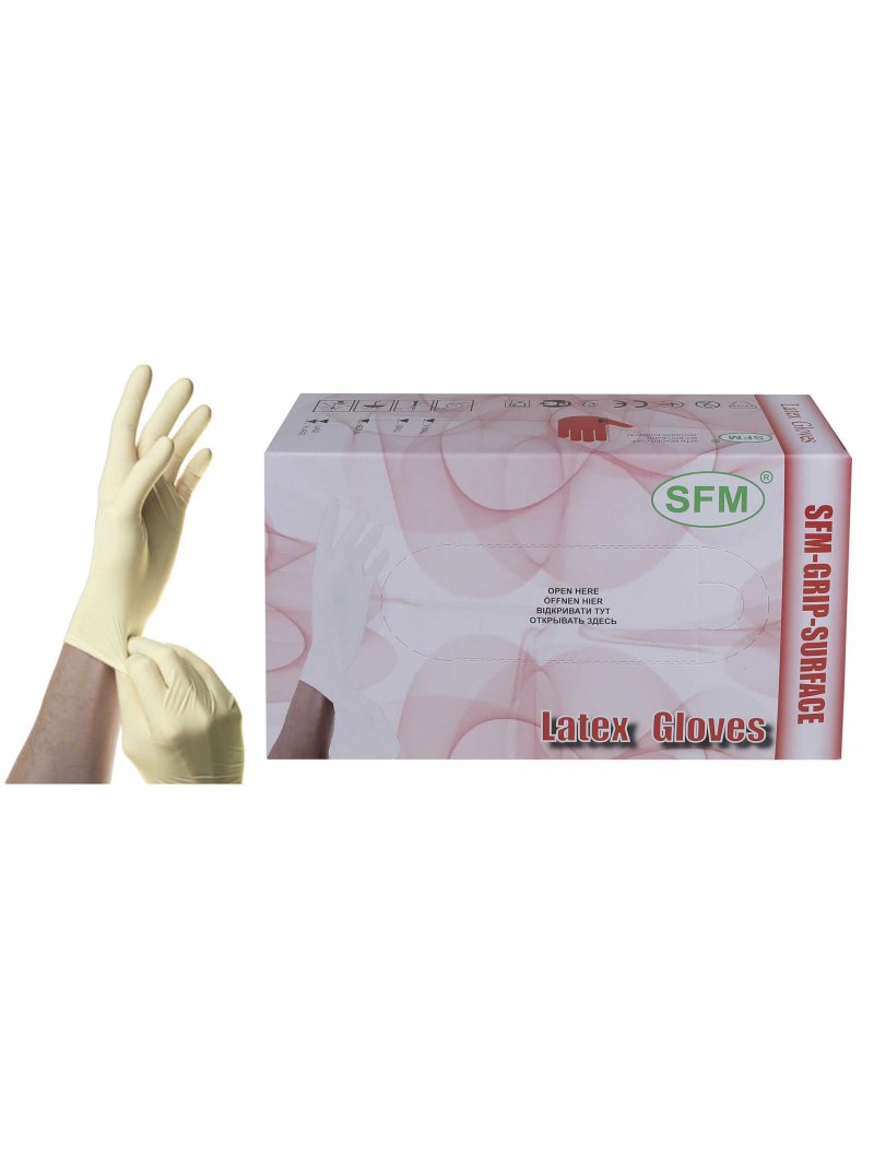 Купить Перчатки SFM Hospital Products латексные диагностические 50 пар GRIP SURFACE M белый