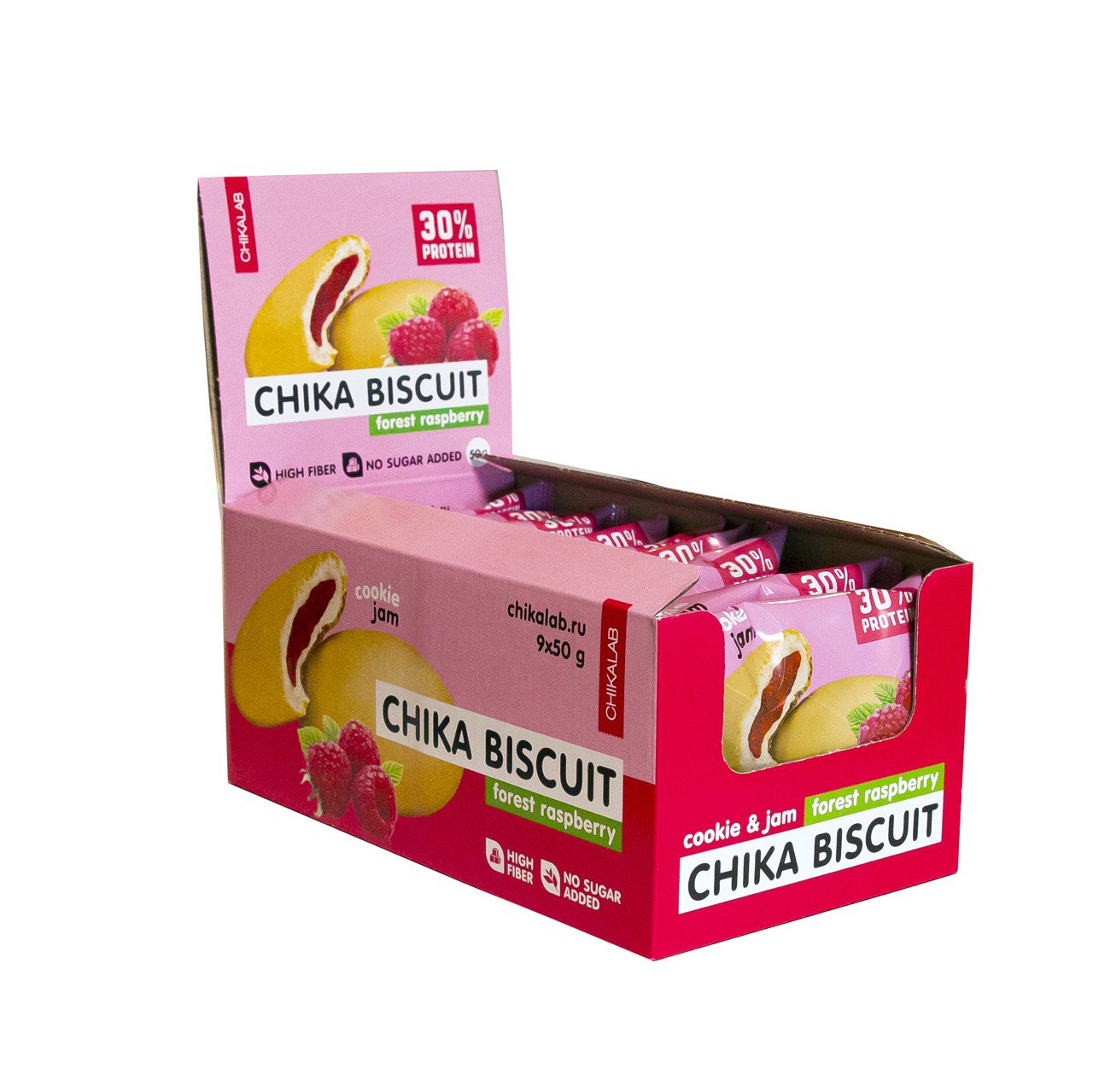 фото Протеиновое печенье с начинкой bombbar chikalab, chika biscuit (лесная малина), 50г
