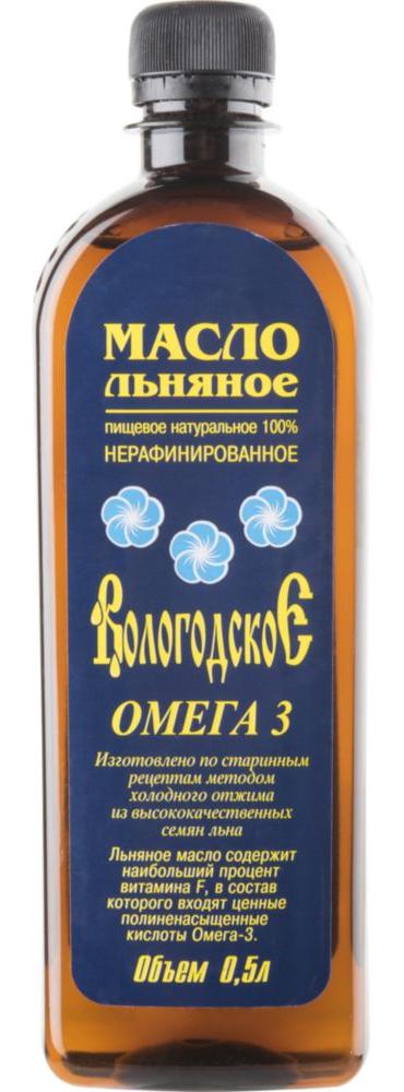 фото Масло вологодское льняное пищевое натуральное 100% омега 3 нерафинированное 0.5 л