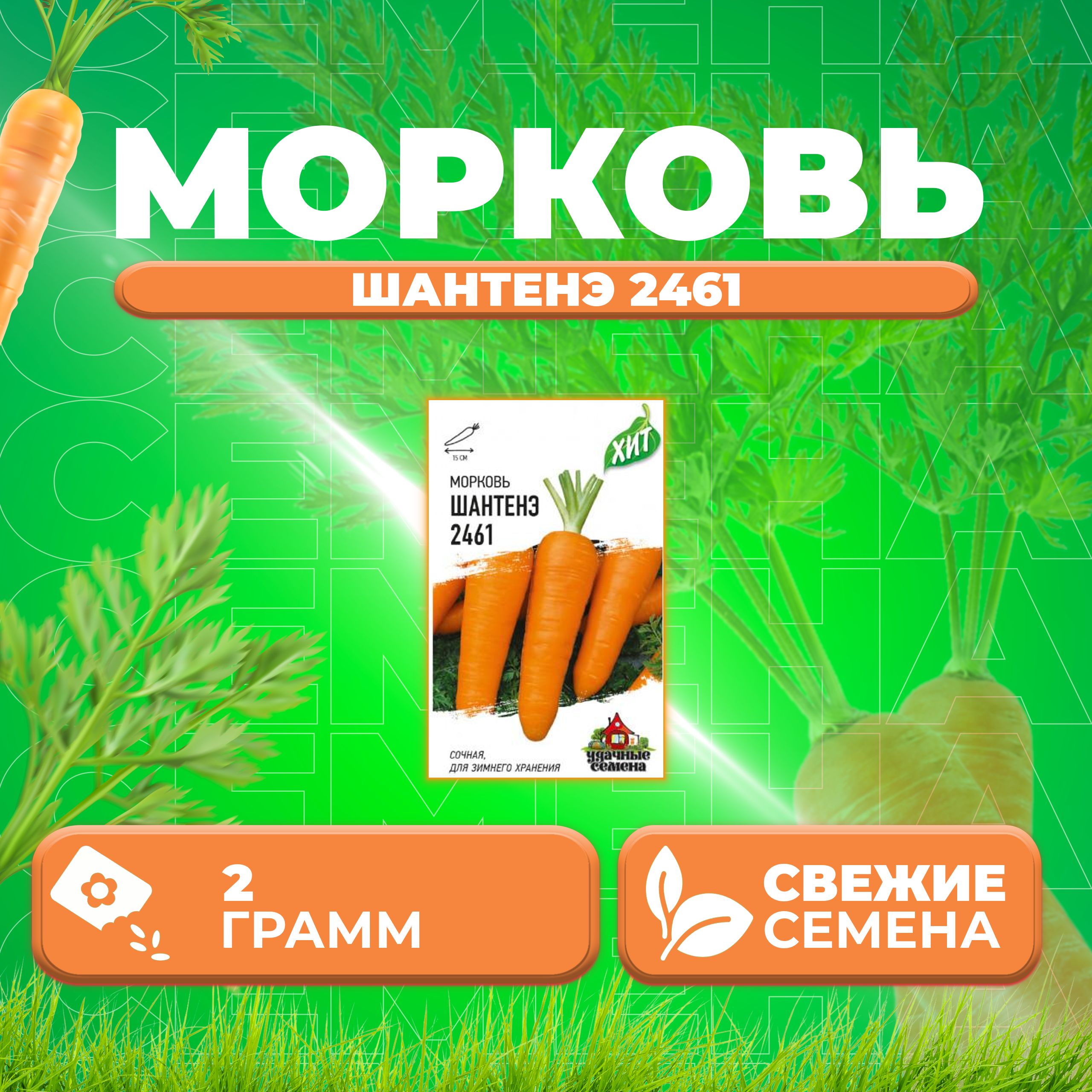 

Семена Морковь Шантенэ 2461, 2,0г, Удачные семена, серия ХИТ 1 уп