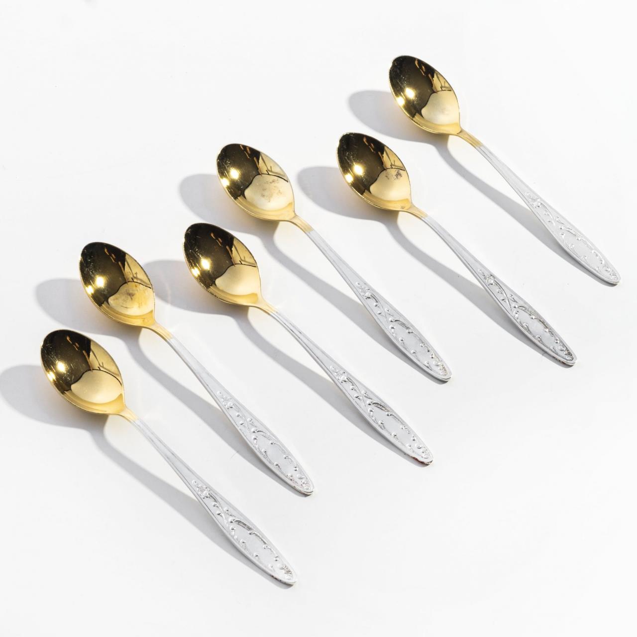 

Набор ложек из 6 кофейных ложек, Винтаж, мельхиор, золочение, СССР, 1970-1990 гг.