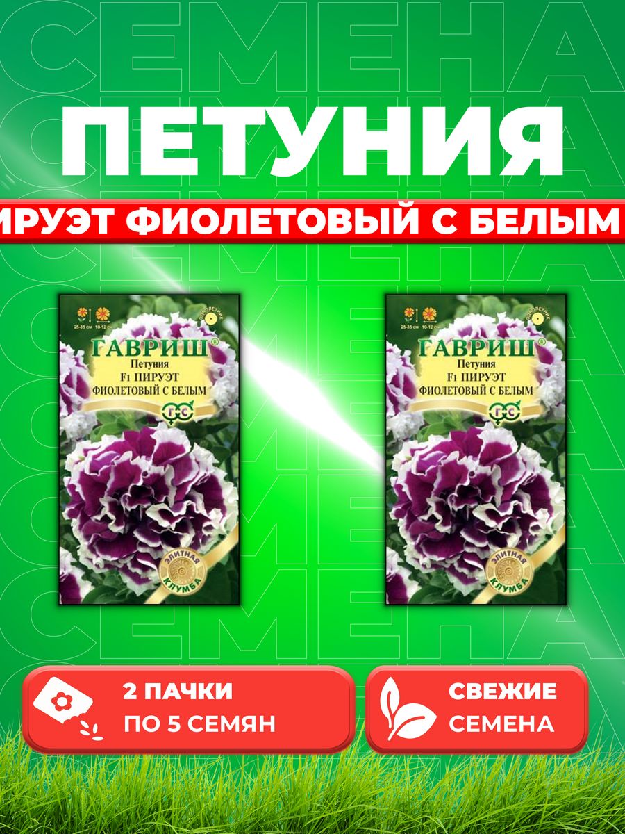 

Семена Петуния крупноцветковая Пируэт фиолетовый с белым 5шт2уп