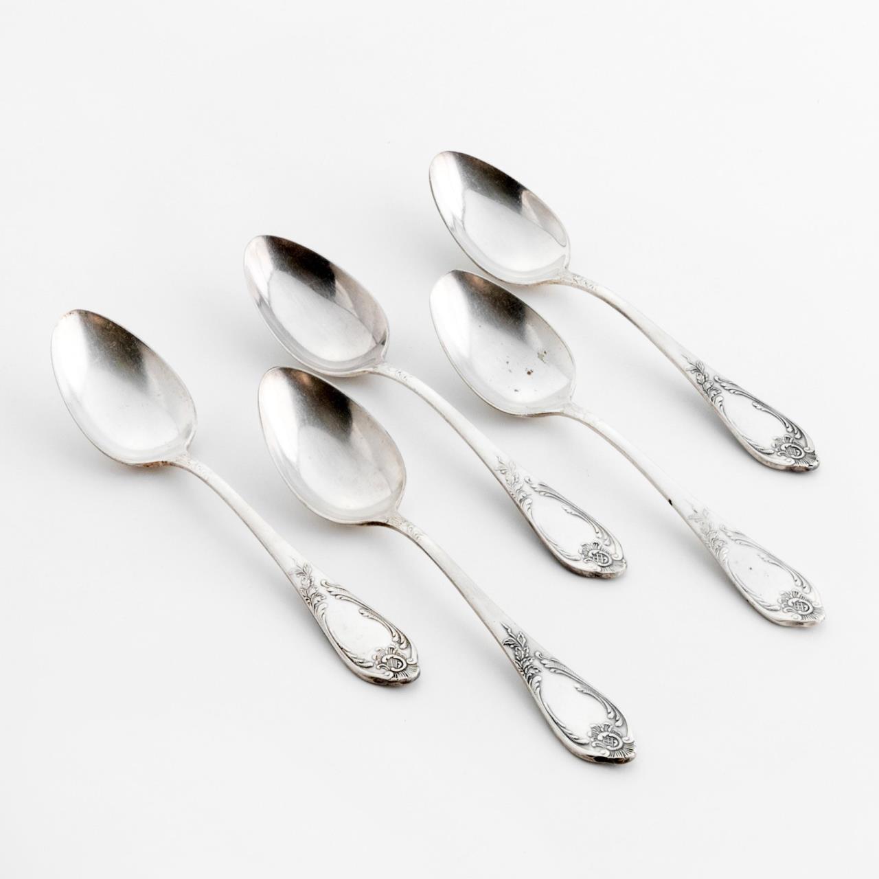 

Набор ложек на 5 персон, Винтаж, мельхиор, серебрение, СССР, 1960-1970 гг.