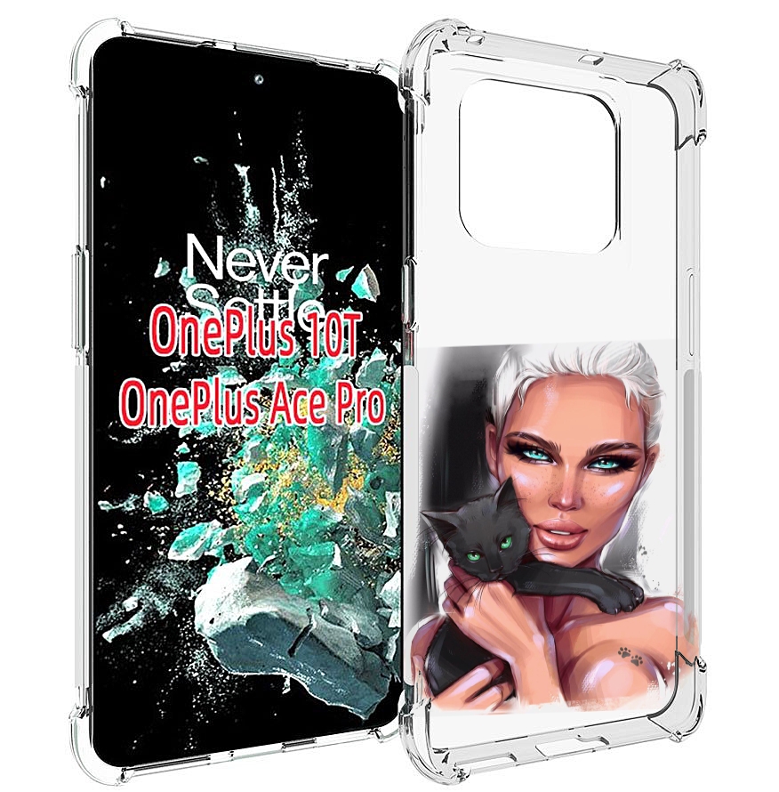 

Чехол MyPads девушка-с-черным-котиком женский для OnePlus 10T, Прозрачный, Tocco