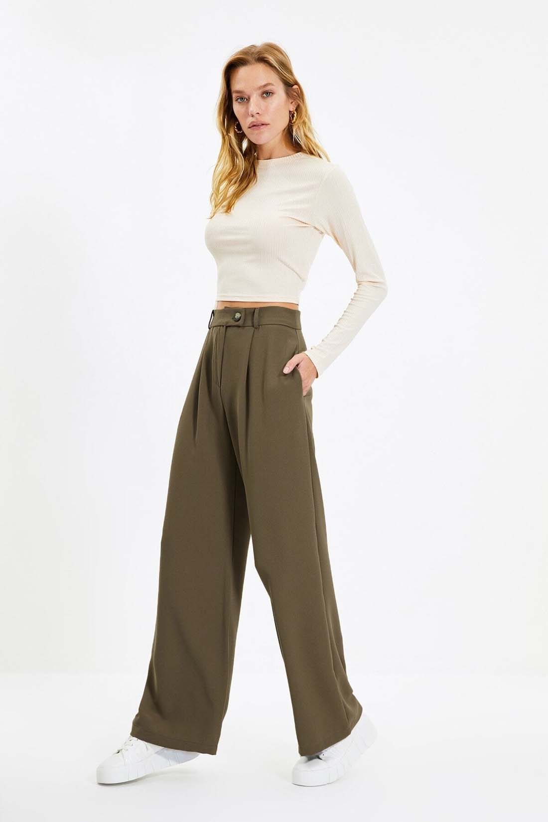 

Брюки женские Trendyol TWOAW22PL0263 хаки 36 EU, trendyol TWOAW22PL0263