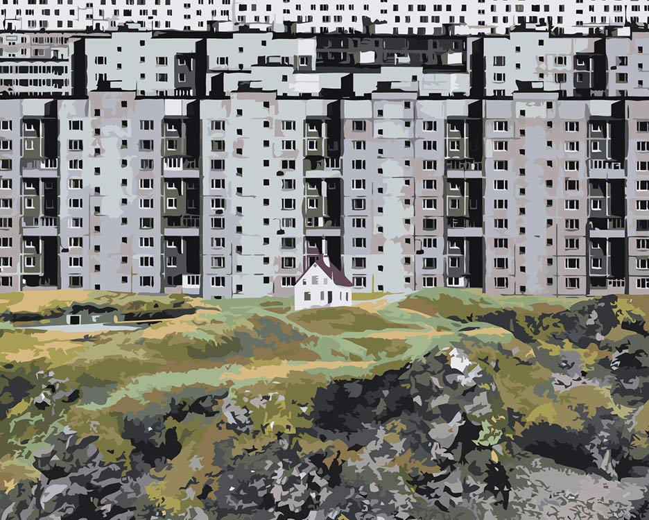 

Картина по номерам Цветное Панельки родные монохром чб арт 40х50