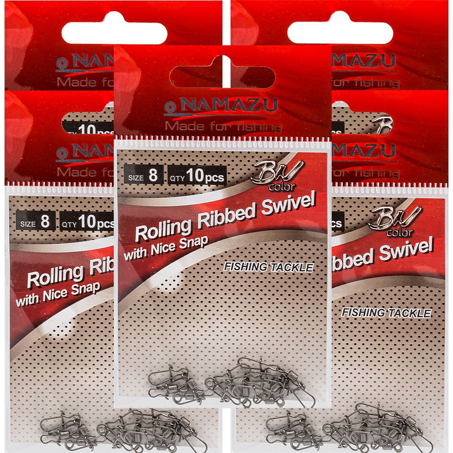 

Вертлюг с застежкой Namazu N-FTRSNS8 #8 ROLLING RIBBED SWIVEL WITH NICE SNAP 17кг 5уп 50шт, Черный, ROLLING RIBBE new stl