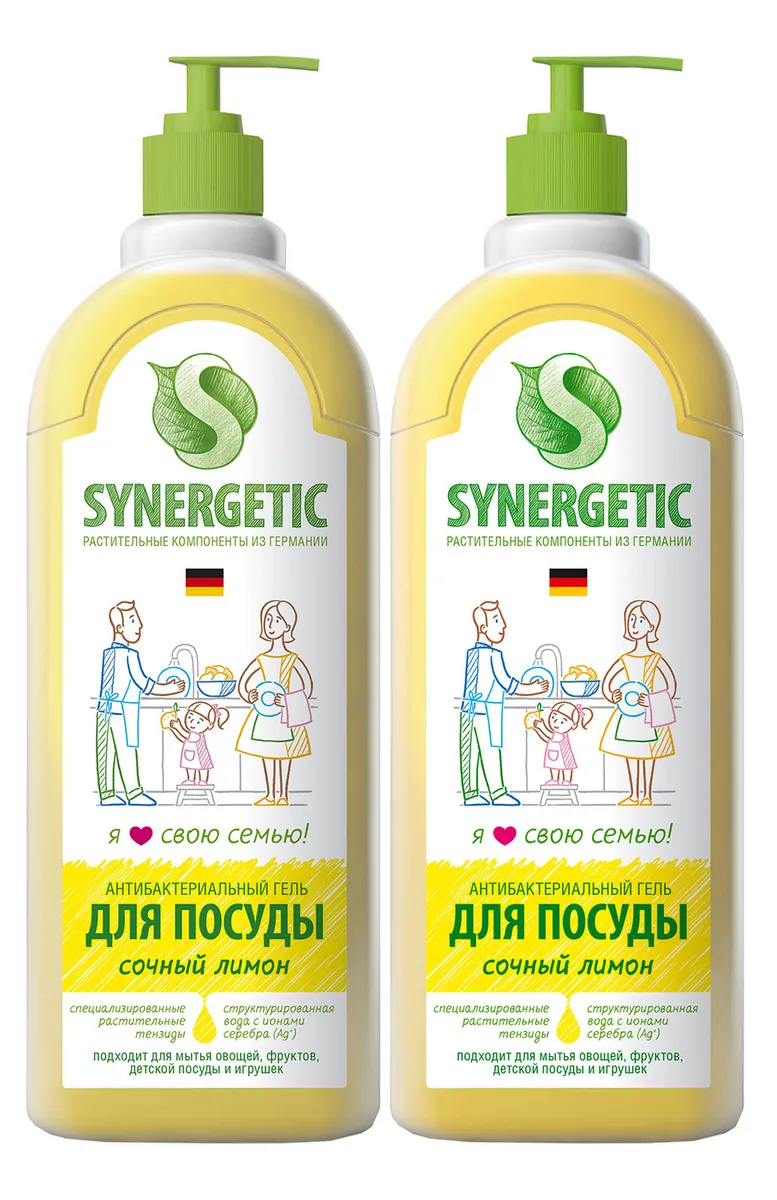 фото Средство для мытья посуды synergetic , детских игрушек с ароматом лимона 1 л х2 шт.