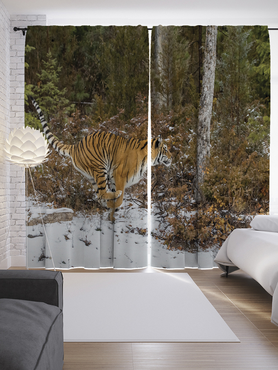 

Шторы с фотопечатью "Мчащийся тигр" из сатена, 290х265 см