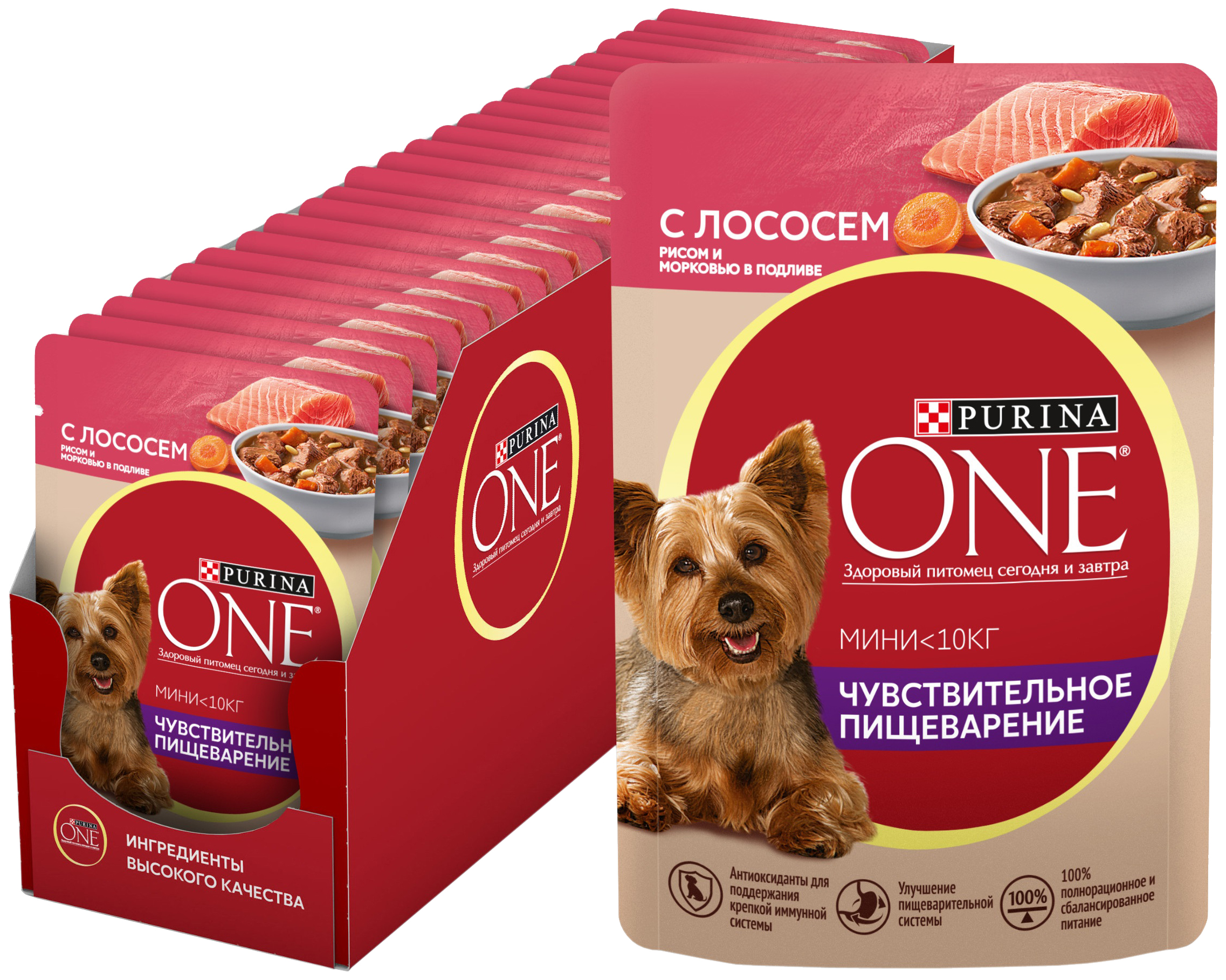 

Влажный корм для собак Purina One с лососем, рисом и морковью, 26 шт по 85 г
