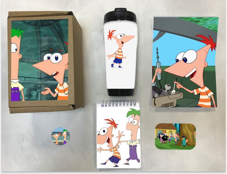 

Бокс с подарком с принтом Финес и Ферб, Phineas and Ferb 0003, 5 предметов