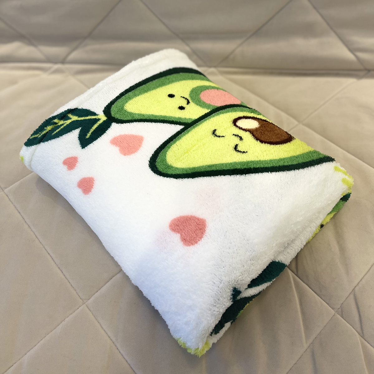 Плед покрывало ZHAN YUE белый с зелеными авокадо 180х200 см