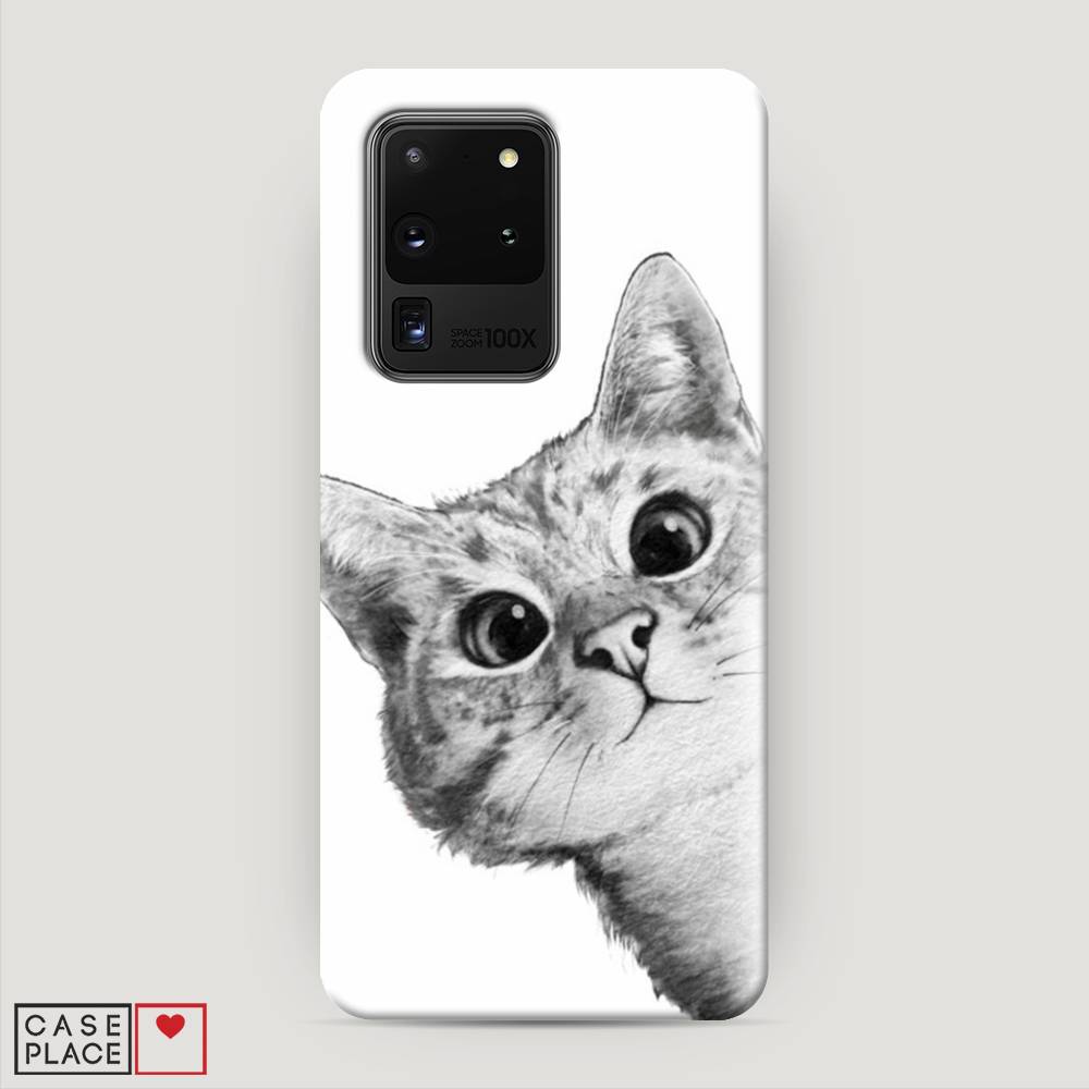 фото Пластиковый чехол "кот рисунок черно-белый" на samsung galaxy s20 ultra awog