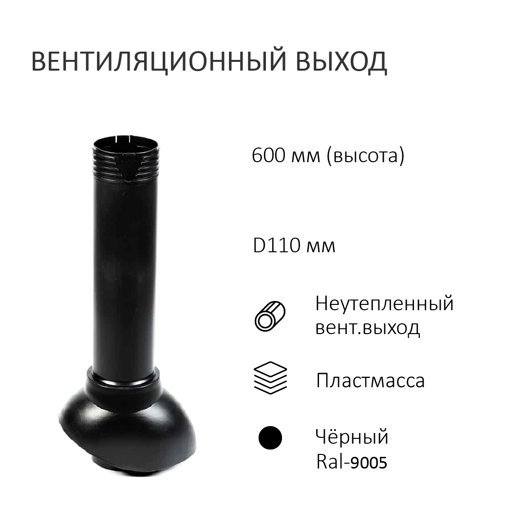 фото Вентиляционный выход d110, высота h-500, черный polivent