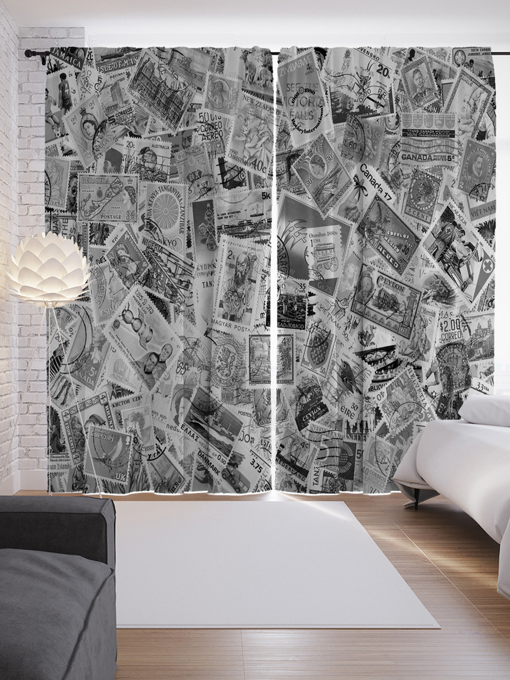 

Шторы с фотопечатью "Коллекция марок" из сатена, 290х265 см