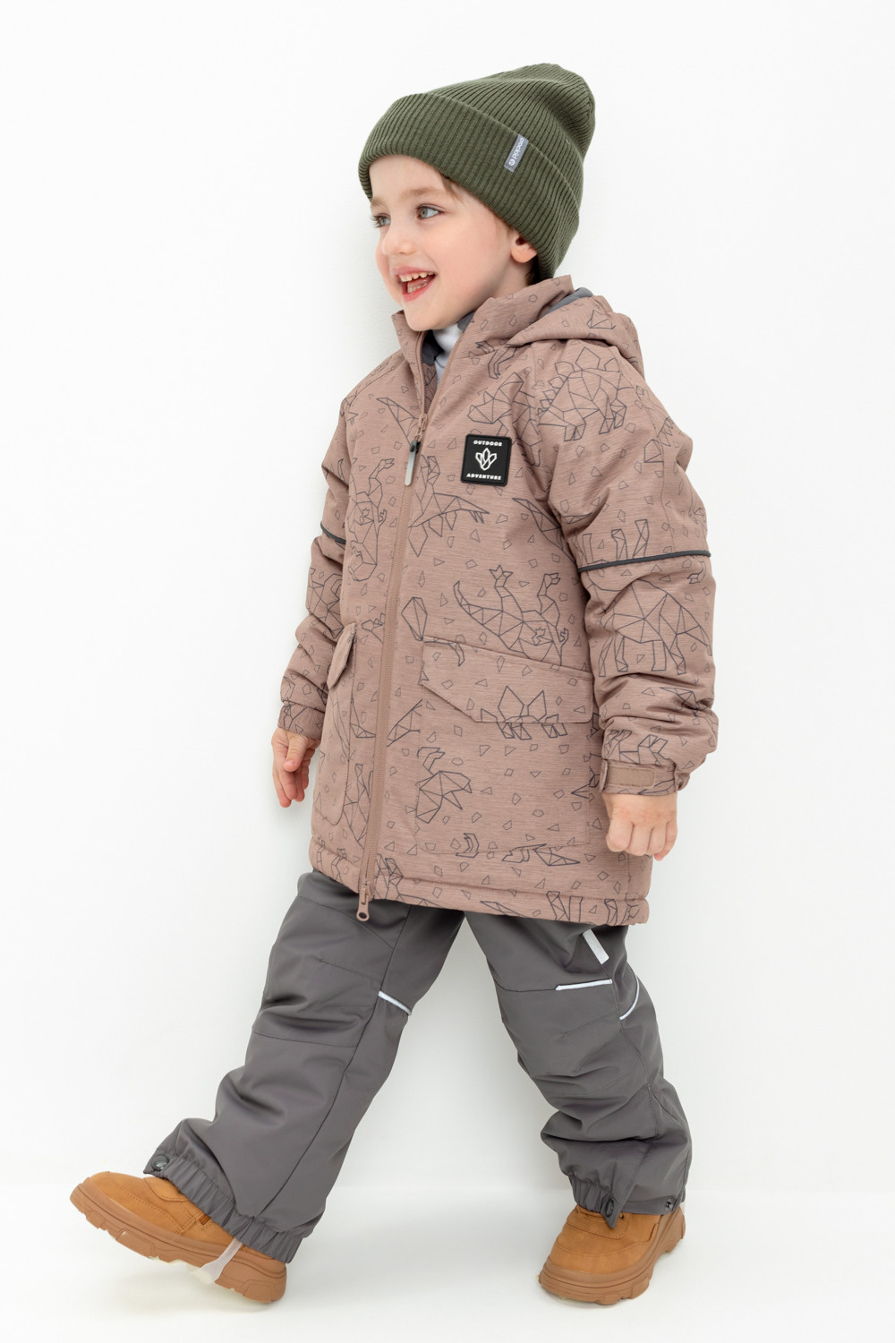 Куртка детская CROCKID 1B LJKT 015.2, холодный какао, динозавры, размер 122