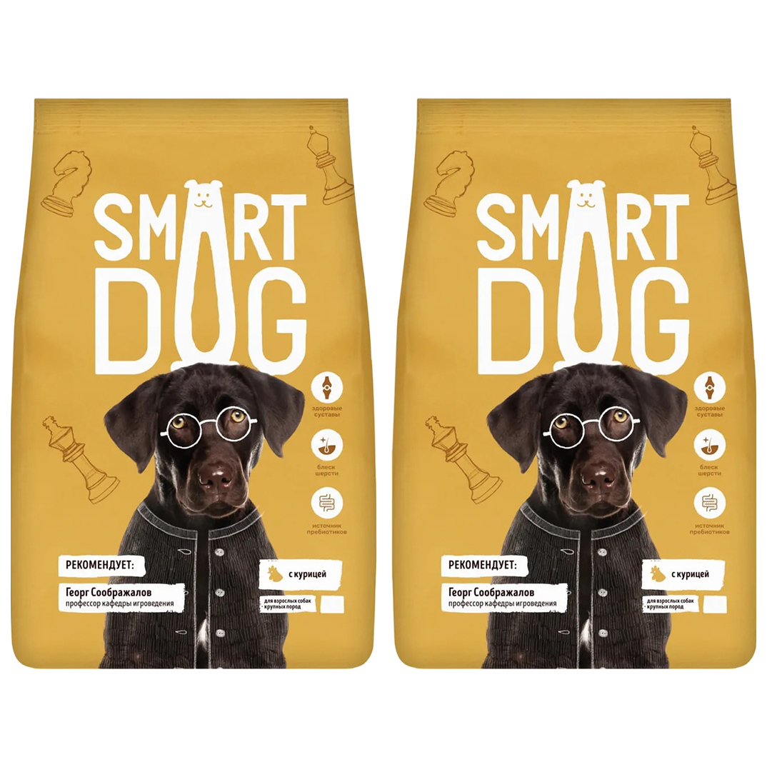 Сухой корм для собак Smart Dog, для крупных пород, с курицей, 2 шт по 12 кг