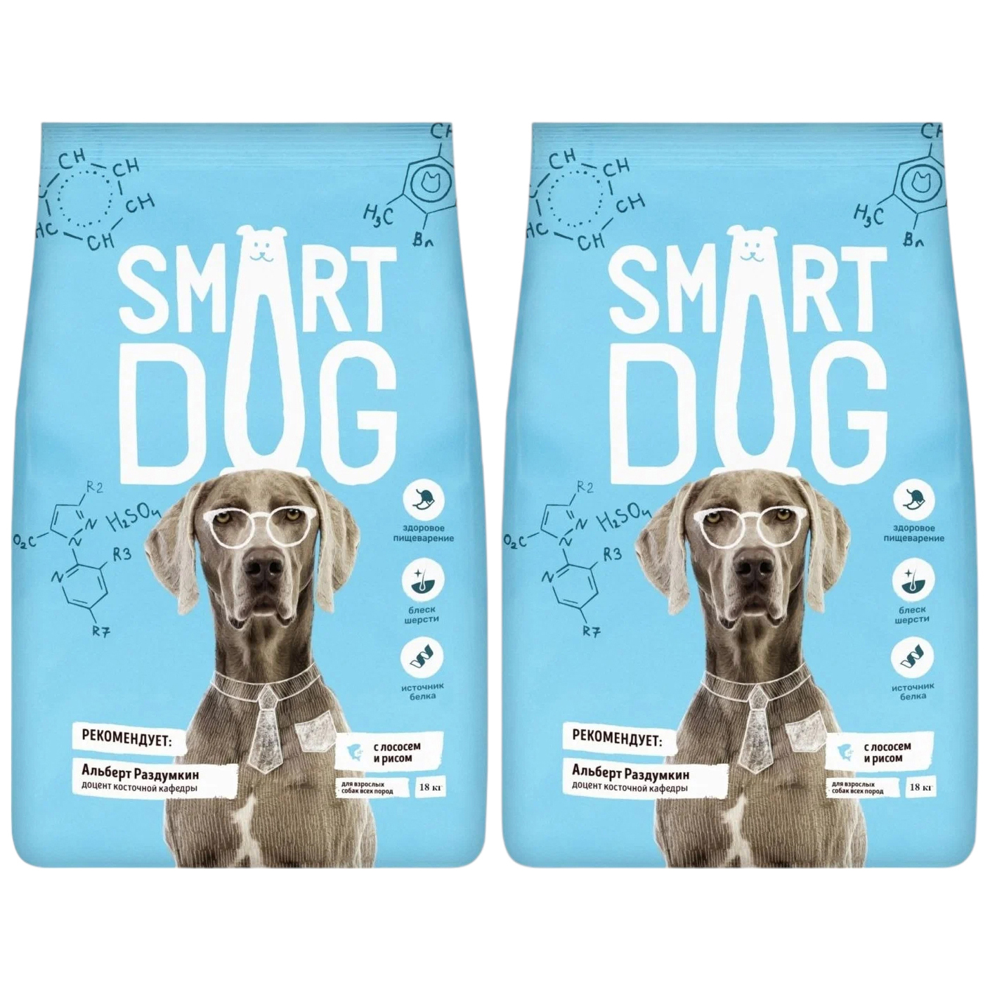 

Сухой корм для собак Smart Dog с лососем и рисом, 2 шт по 18 кг