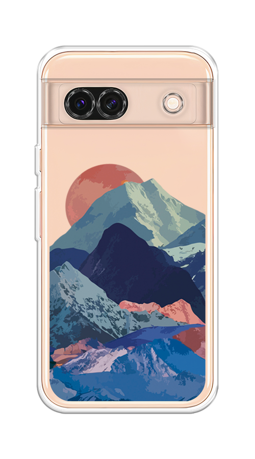 

Чехол на Google Pixel 8A "Закат в снежных горах", Бордовый;серый;голубой, 271750-1