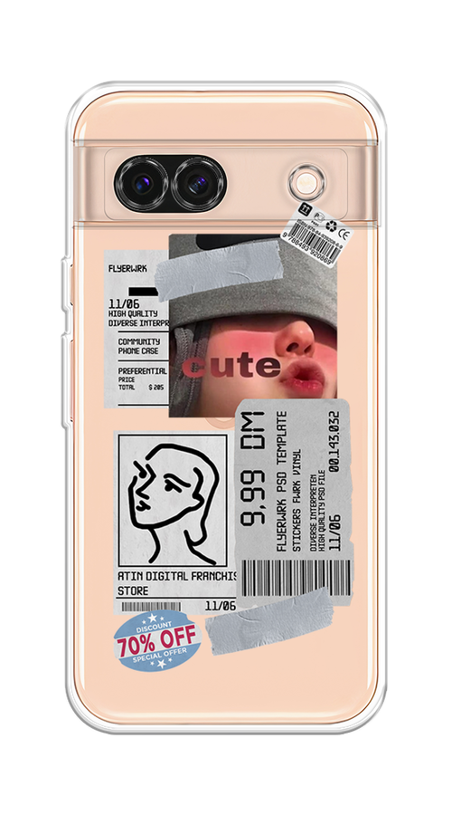 

Чехол на Google Pixel 8A "Cute girl collage", Розовый;серый;голубой, 271750-1