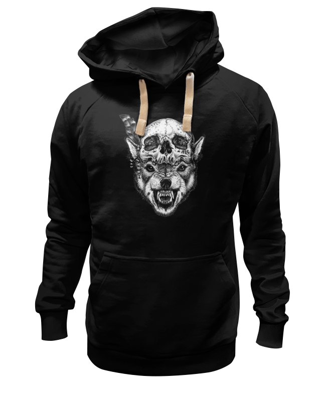 

Худи унисекс Printio Wolf & skull черное L, Черный, Wolf & skull