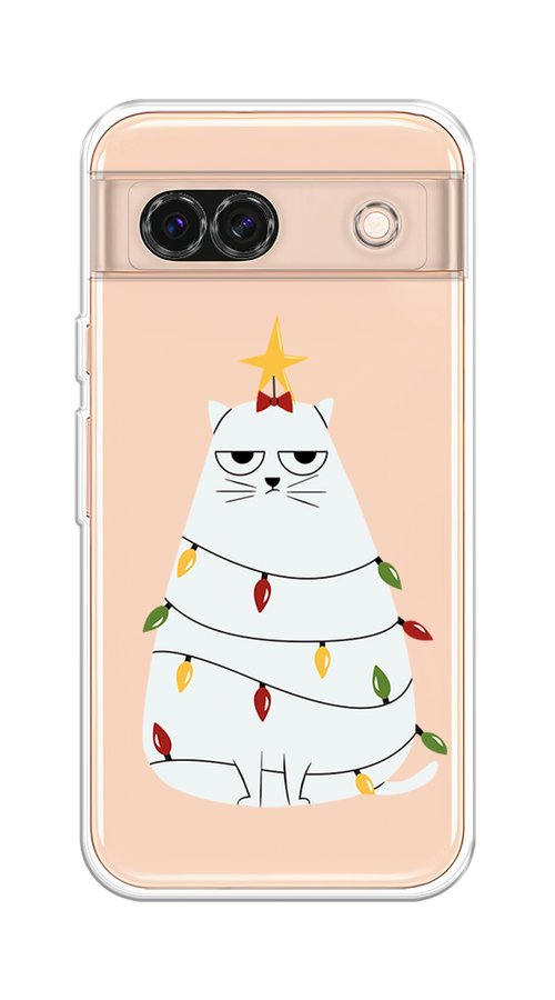 

Чехол на Google Pixel 8A "Котик в гирлянде", Белый;красный;желтый, 271750-1