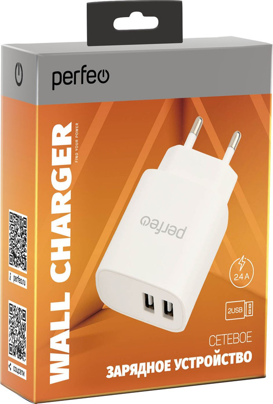 

Сетевое зарядное устройство Perfeo 2xUSB 2.4 А белый