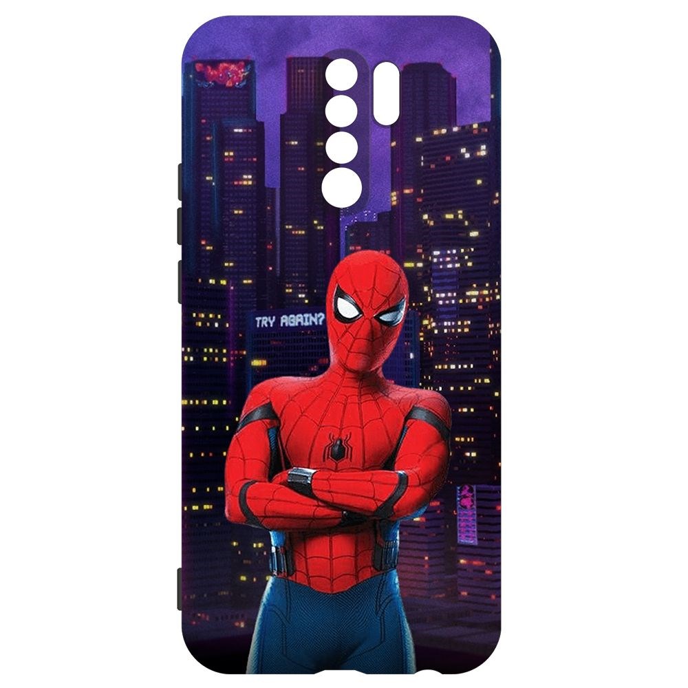 

Чехол-накладка Krutoff Soft Case Человек-Паук. На крыше для Xiaomi Redmi 9 черный