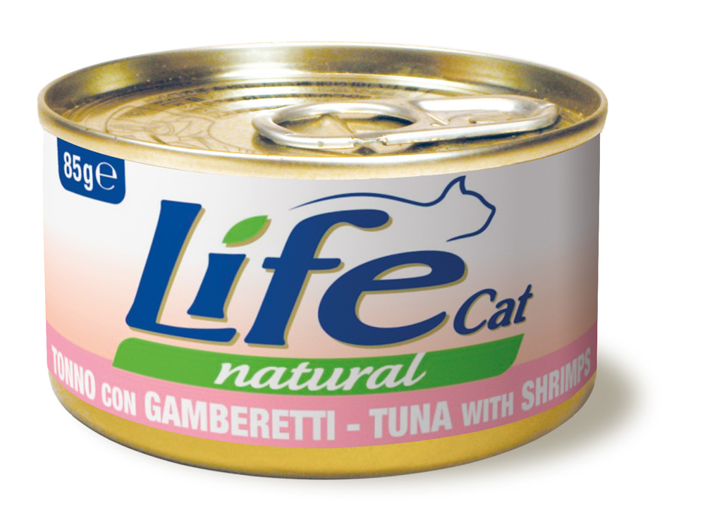 Консервы для кошек Lifecat Natural, тунец с креветками в бульоне, 85г