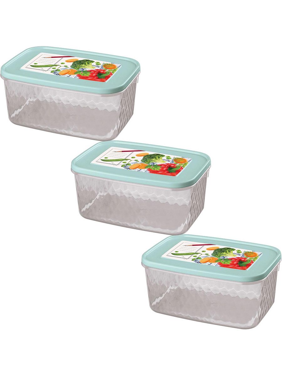 

Набор из 3 контейнеров для продуктов с крышкой Кристалл 1,3л, Restola, 431130031_3, Прозрачный;голубой, CB-431130031