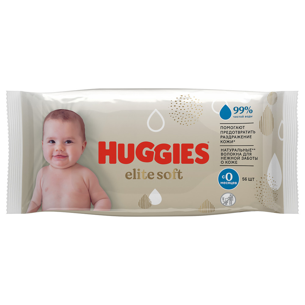 Влажные салфетки Huggies Elite Soft для новорожденных, 56 шт