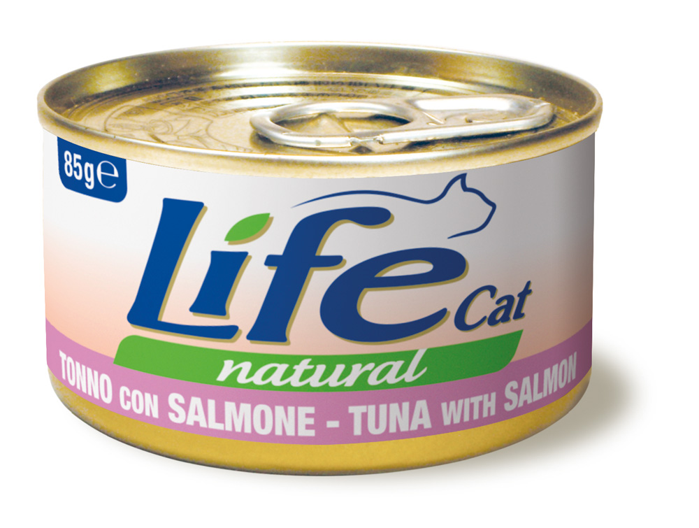 фото Консервы для кошек lifecat tuna, тунец с лососем в бульоне, 85 г