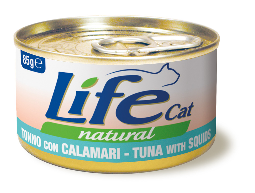 Консервы для кошек Lifecat Natural, тунец с кальмаром в бульоне, 85г