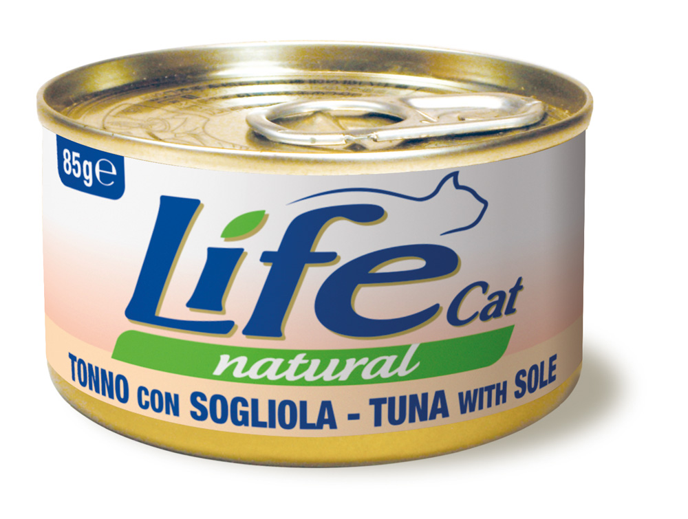 Консервы для кошек Lifecat tuna, тунец с камбалой в бульоне, 85 г