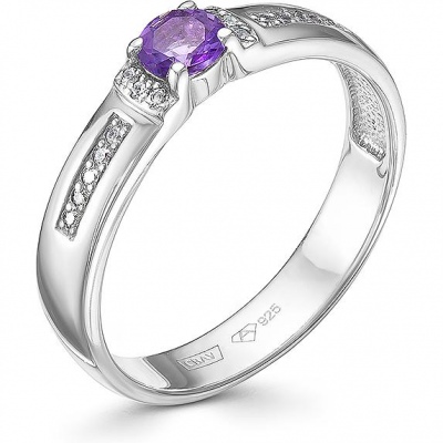 

Кольцо с аметистом и фианитами из серебра р. 17 Алкор серебро 01-0365_00АМ-00, 01-0365_00АМ-00