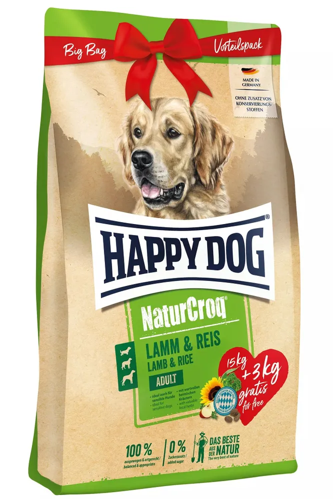 фото Сухой корм для собак happy dog natur croq lamb and rice с ягненком и рисом 15кг + 3кг