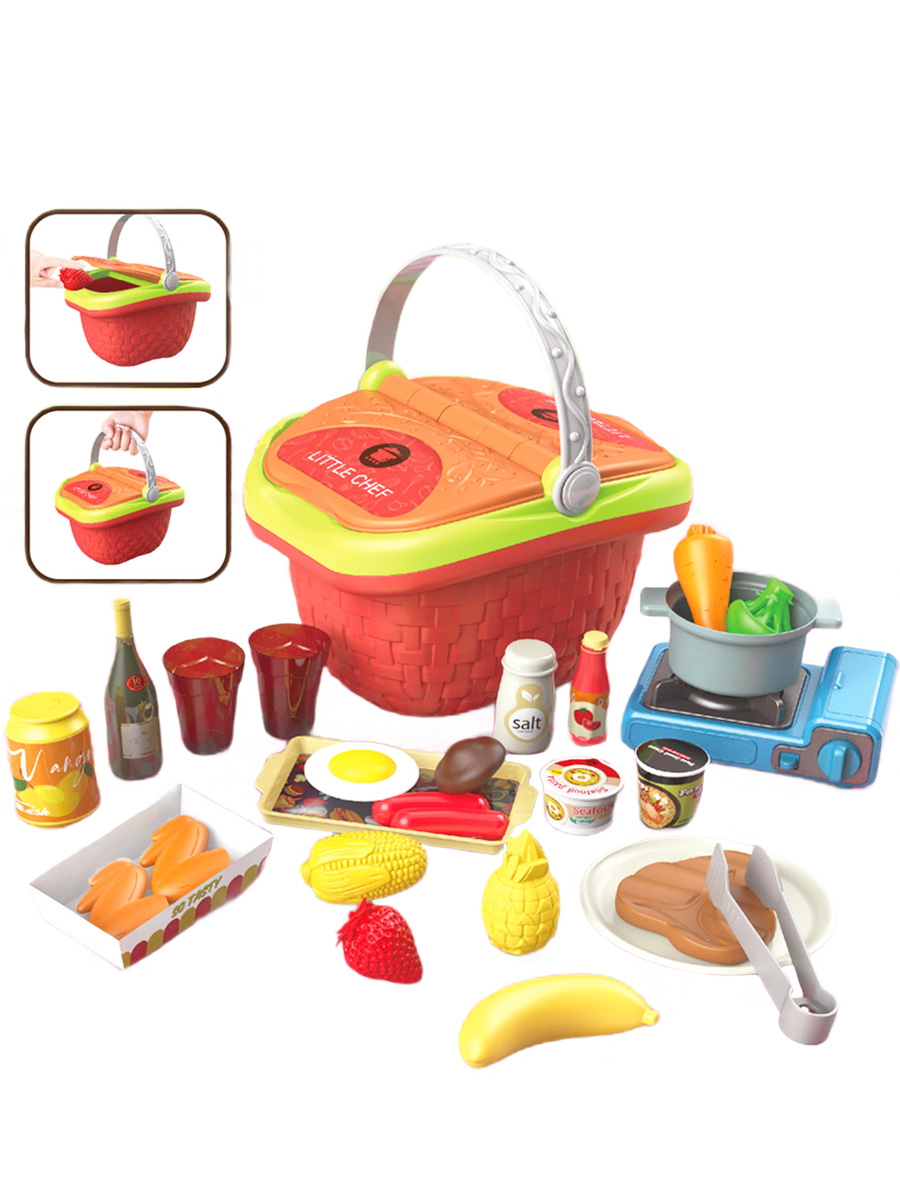 Детский набор для пикника в корзинке StarFriend игрушечная еда, 27 элементов, 23х19х16 см