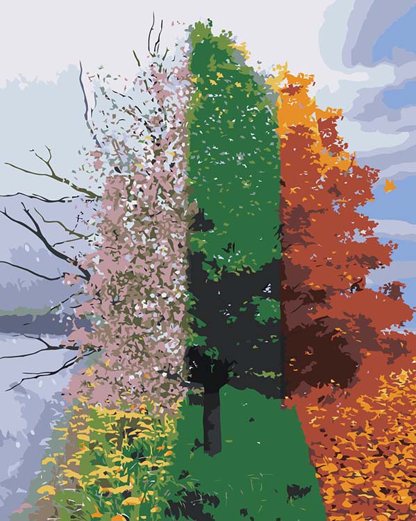 Картина по номерам Цветное Природа Дерево времена года - зима, весна, лето, осень 2