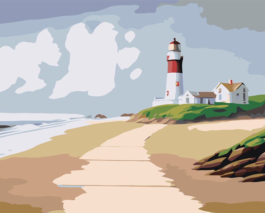 Картина по номерам Цветное Природа Пейзаж с маяком и морем